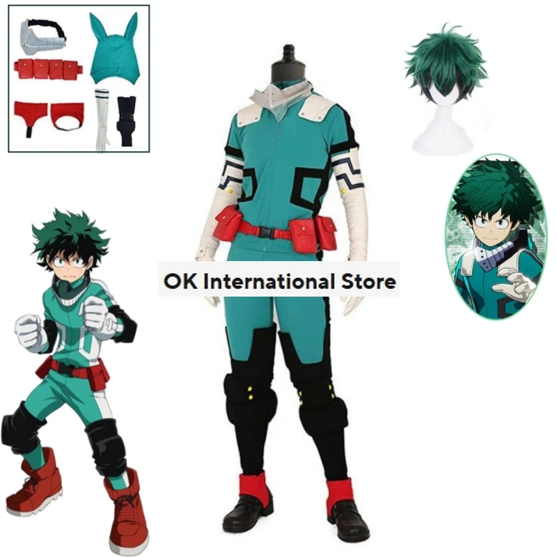 Anime My Hero Academy Midoriya Izuku Deku Battle Cosplay Kostum Halloween Costume Party Carnival Unisex Set