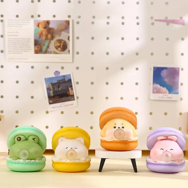 Creative Cartoon Pinch Toys Children's Decompression Toys Gifts 2Pcs Macaron Burger Blows Bubbles Office Stress Relief Ornaments