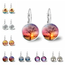 Popular Jewelry Glass Pendant Alloy Earrings Tree of Life Earrings Simple Jewelry, Fashionable and Versatile Temperament Gifts