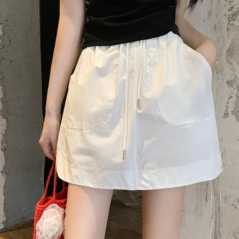 Summer Casual Cargo Skirt Women High Waist Drawstring All-Match Mini Skirts Y2K Korean Fashion Preppy Mini Skirts