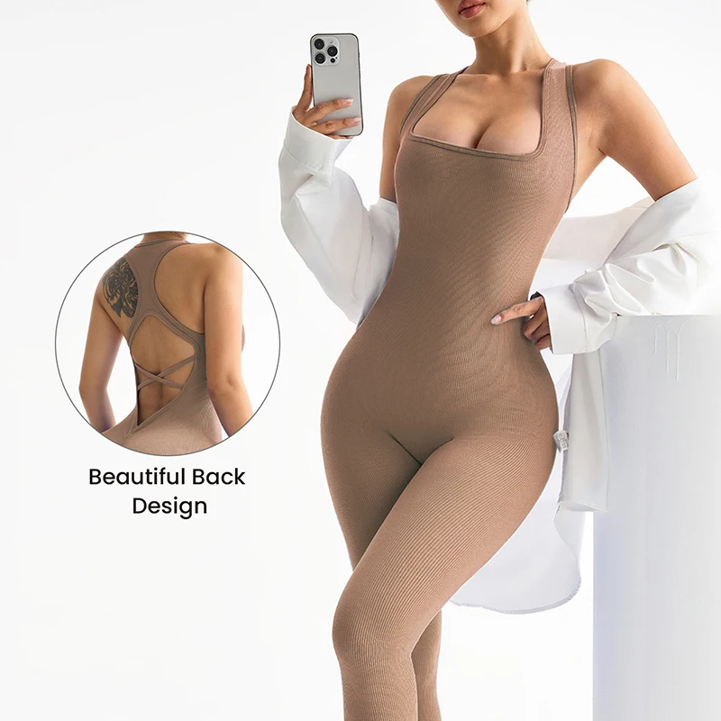 ชุดบอดี้สูทออกกำลังกายแบบไม่มีแขนสำหรับผู้หญิง ผ้าเนื้อยืด กระชับรูปร่าง เหมาะสำหรับวิ่ง ฝึกซ้อม ชุดกีฬาผู้หญิง ไร้ตะเข็บ ผ้าริบ แบบชิ้นเดียว