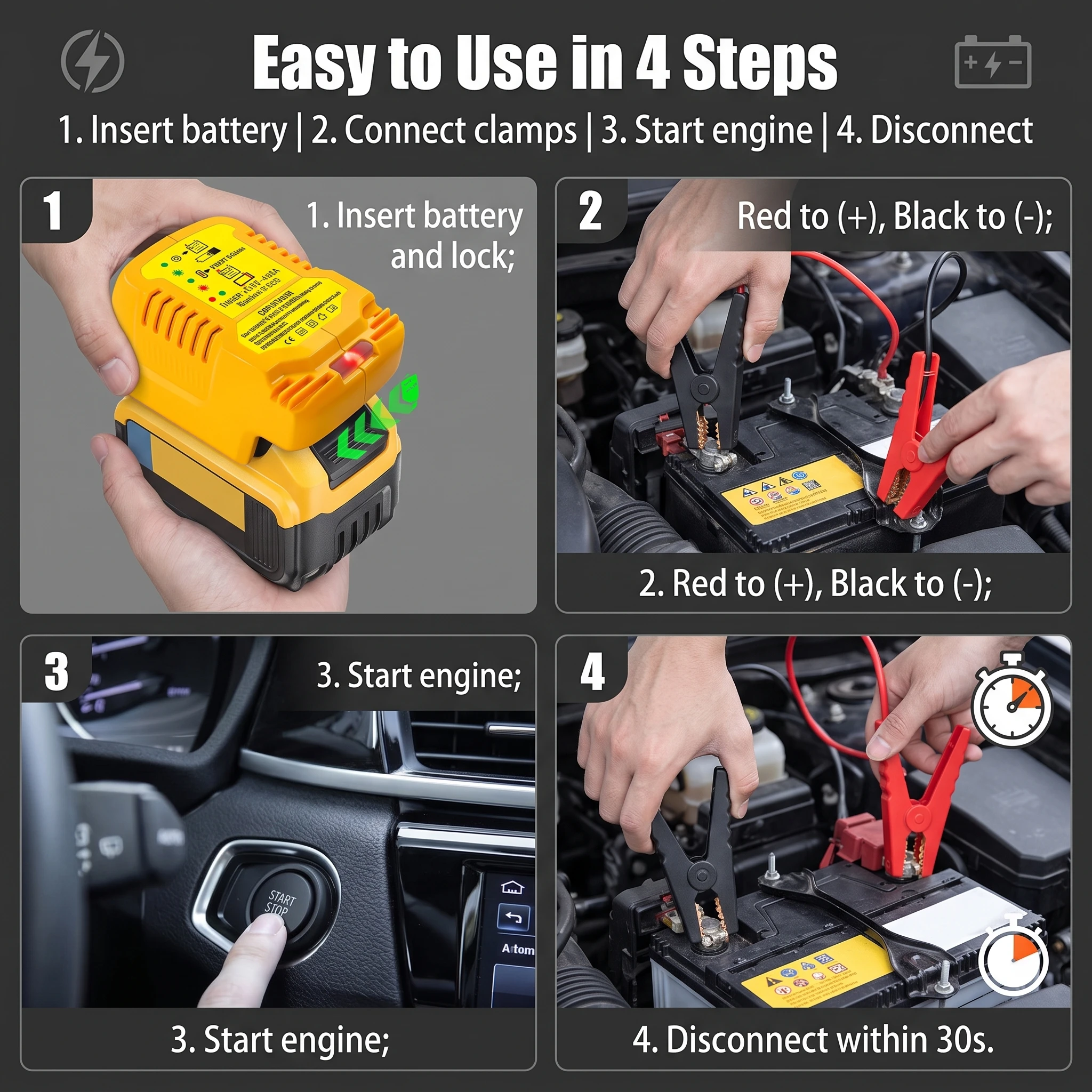 Car Jump Starter For Dewalt Makita Milwaukee Bosch 18V 20V Battery 100A Power Tool Battery Booster 12V SUV Truck Emergency Kit view 3