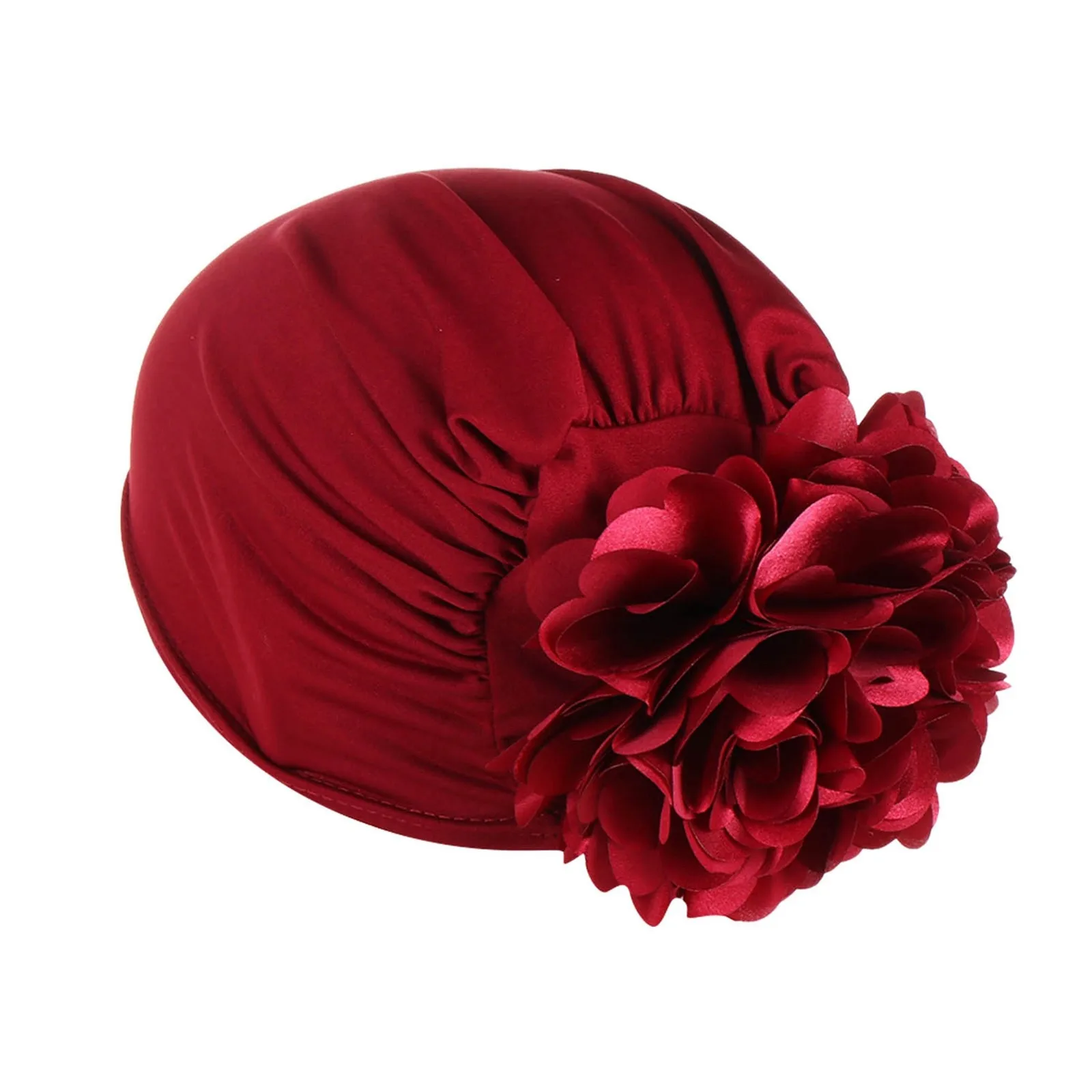 Women's Hijabs Big Flower Turban Hair Accessories Elastic Cloth Hair Bands Hat Beanie Ladies Muslim Solid Hair Loss Scarf Cap