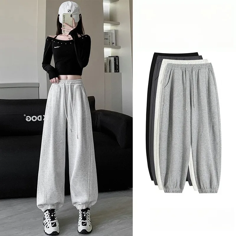 

Grey Sweatpants Women's Spring and Autumn 2026 New High Waist Wide Legs Thin Sweatpants Casual Tied Feet Harlan Pants