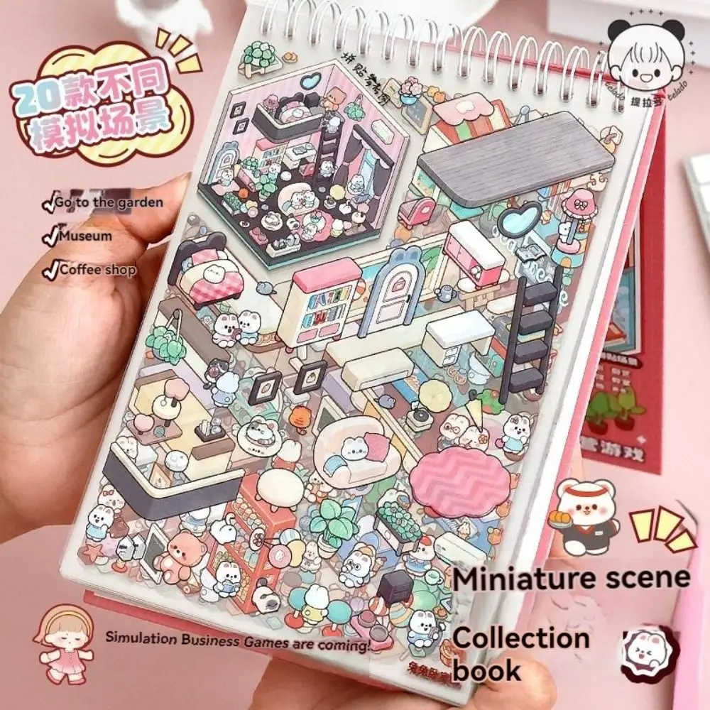 

20in1 Landscape Sticker Book Cartoon Cute Cabin Scene Decorative Decals DIY Tear-proof 3D Stickers Scene Set Card Lover