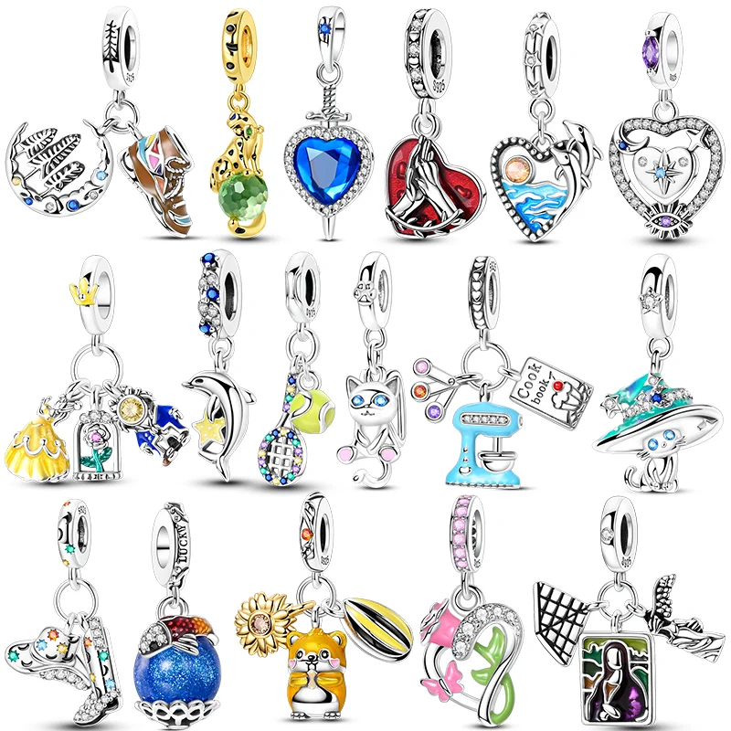 Original Charms Beads 925 Sterling Silver Moon Pets Coffee Dangle Fit Women Bracelets DIY Jewelry Gift view 2