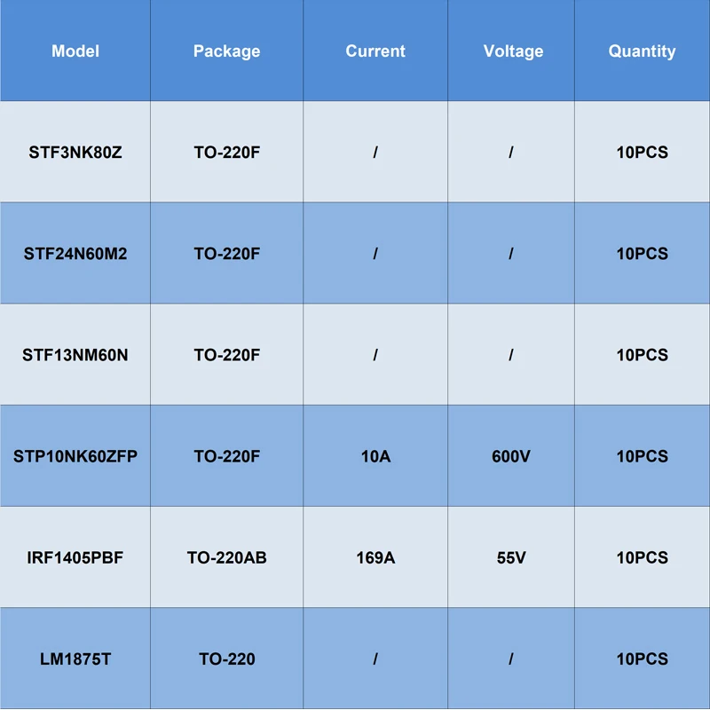 10 قطعة TO-220F TO-220 STF3NK80Z STF24N60M2 STF13NM60N STP10NK60ZFP IRF1405PBF LM1875T الطاقة Mosfet الترانزستور الدوائر المتكاملة #5