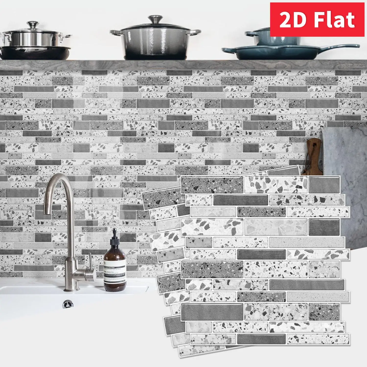 Grey Speckled Terrazzo Peel and Stick Tile 12×12 Inch Thick Foam Wall Sticker Easy Install Shower Backsplash