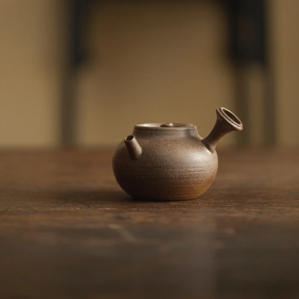 125ML Japanese Side Handle Pot Coarse Pottery Purple Sand Soil Brewing Teapot KungFu TeaSet Household Ball Hole Filter Small Pot