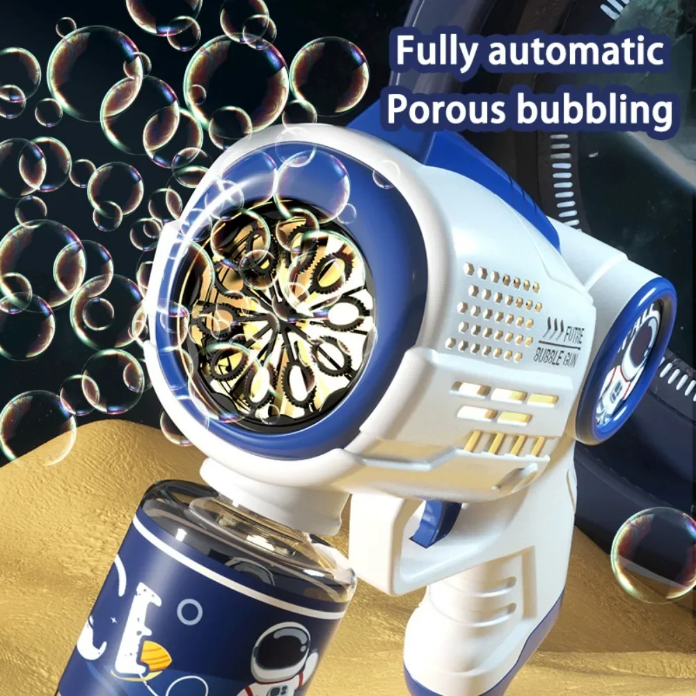 Electric Space Porous Bubble Gun Fully Automatic Soap Bubble Blower Machine with Lights Outdoor Patry Game Children's Toy Gift