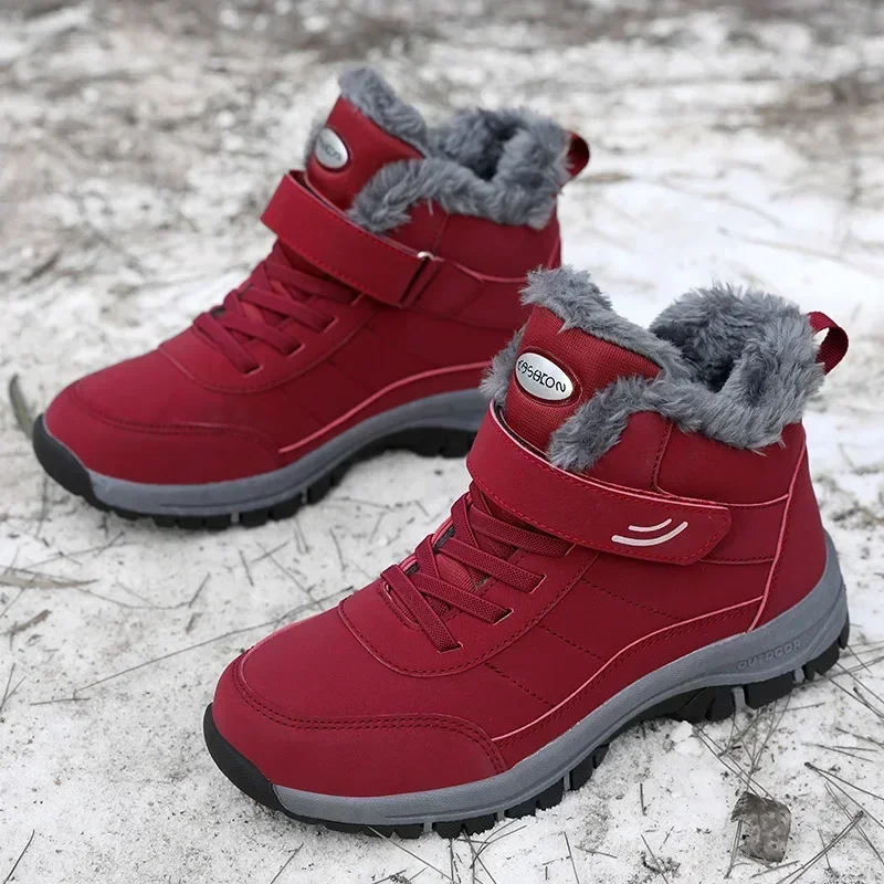 Inverno feminino masculino à prova dwaterproof água de pelúcia quente botas de neve unisex casal grosso antiderrapante caminhadas tornozelo sapatos confortáveis tênis ao ar livre