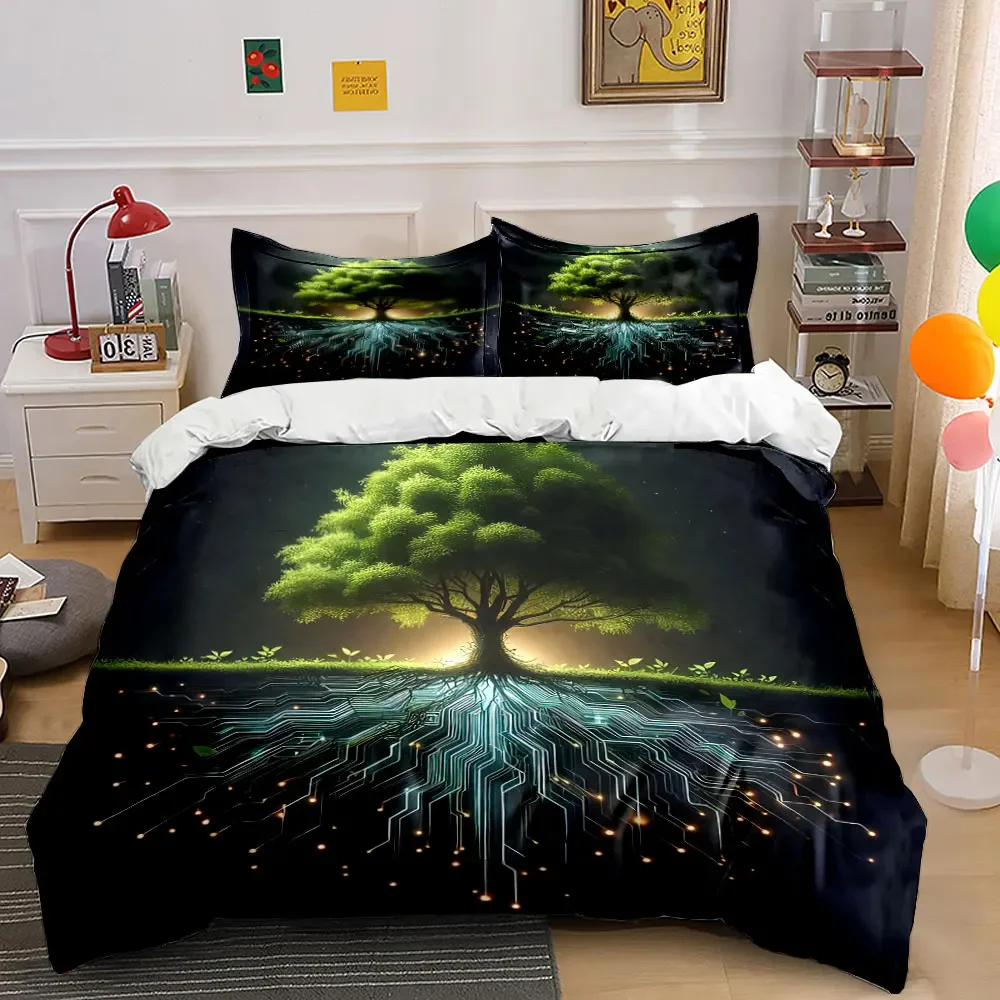 Tree Circuit Illustration Set Soft Comfortable Duvet Cover Bedding Set Included 1*Duvet Cover & 2*Pillowcases, gift