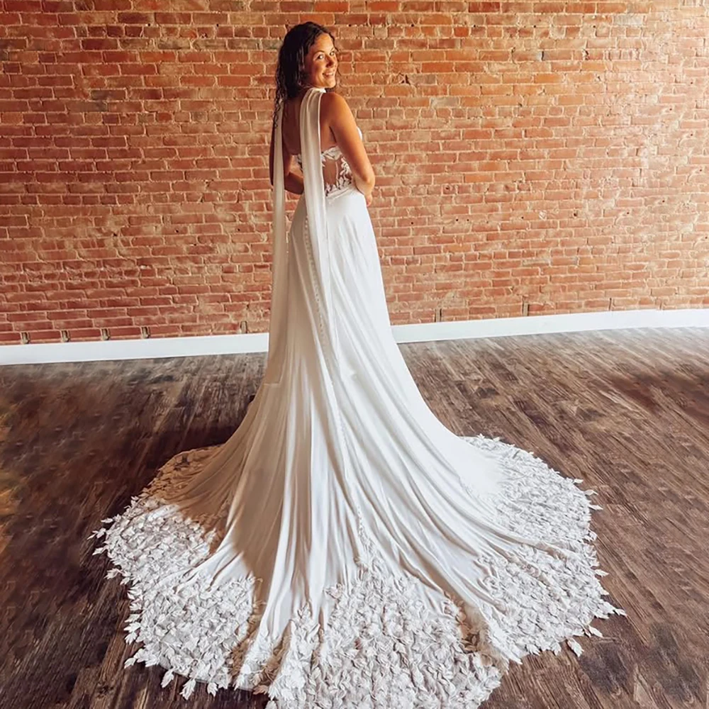 Sweetheart Removable Long Sleeves Bridal Gowns Customized Chiffon A Line Embroidered Floral Scalloped Chapel Train Wedding Dress