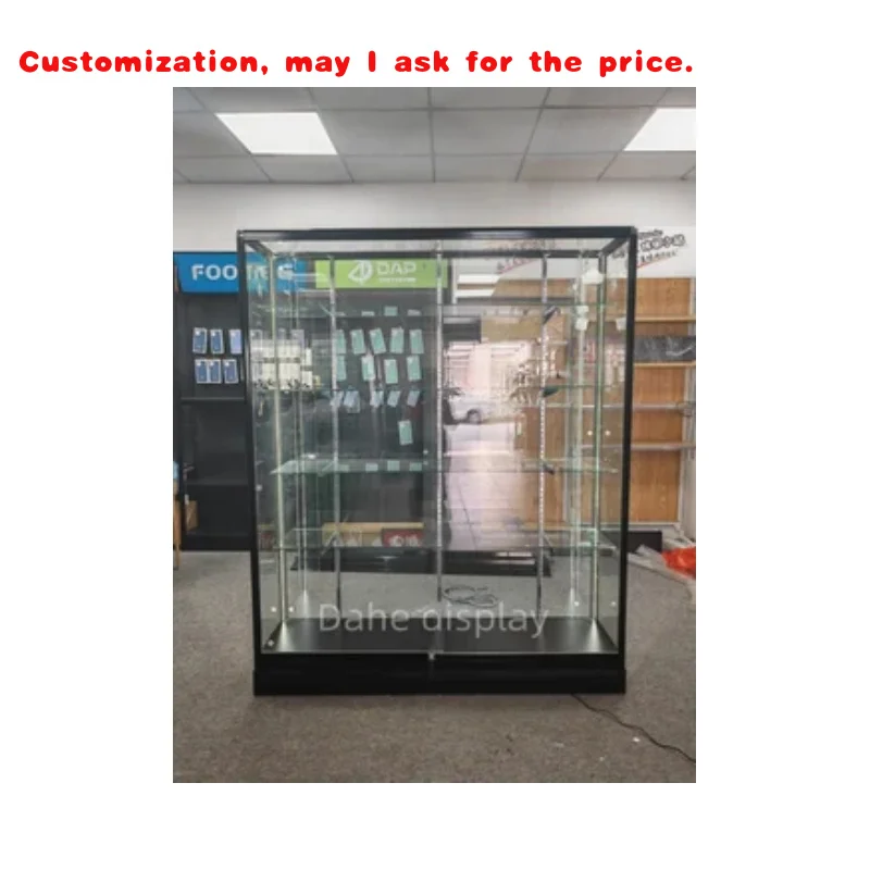 

custom.Hot Sale Full Display showcase Sliding Door Tall Glass Display Cabinet with LED Light Show Smoke Shop