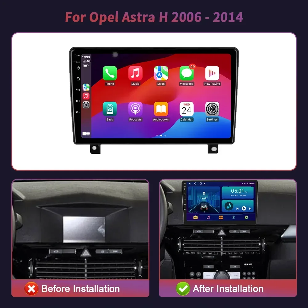 For Opel Astra H 2006 - 2014 Car Android Head Unit Radio Multimedia Navigation GPS Wireless Carplay Stereo 2 Din Touch  Screen