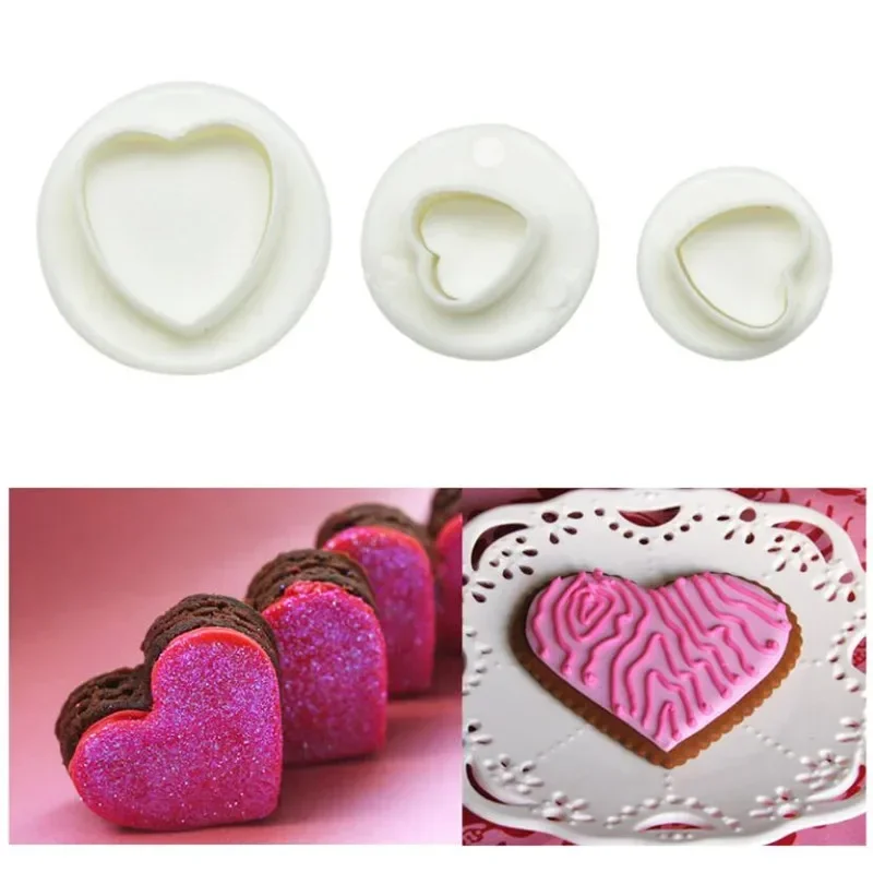 3Pcs/Set Heart Cake Decorating Tools Cake Plunger Cookie Cutter Diy Mold Kitchen Accessories Cookie Stamp Baking Accessories