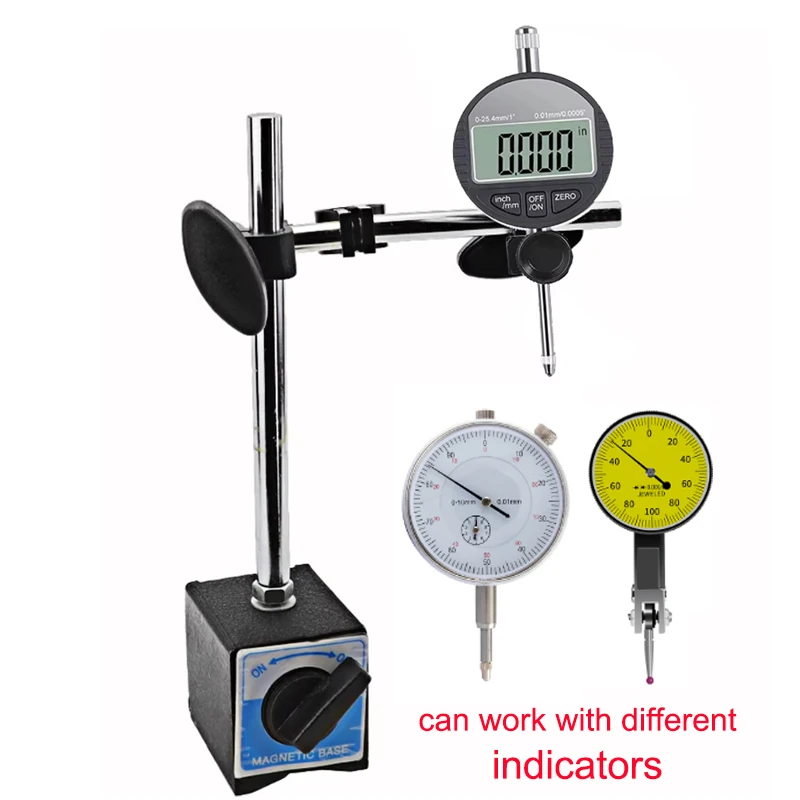 Magnetic Base Holder Double Adjustable Pole For Digital Indicator Test Gauge with Convenient ON/OFF Switch for Automotive