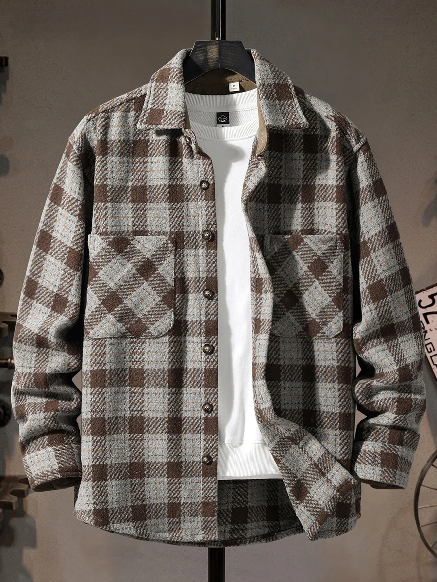 

Американская модная клетчатая рубашка-куртка для мужчин, осенне-зимняя, из плотной шерсти, повседневная, молодежная, свободного кроя, универсальная для всех сезонов