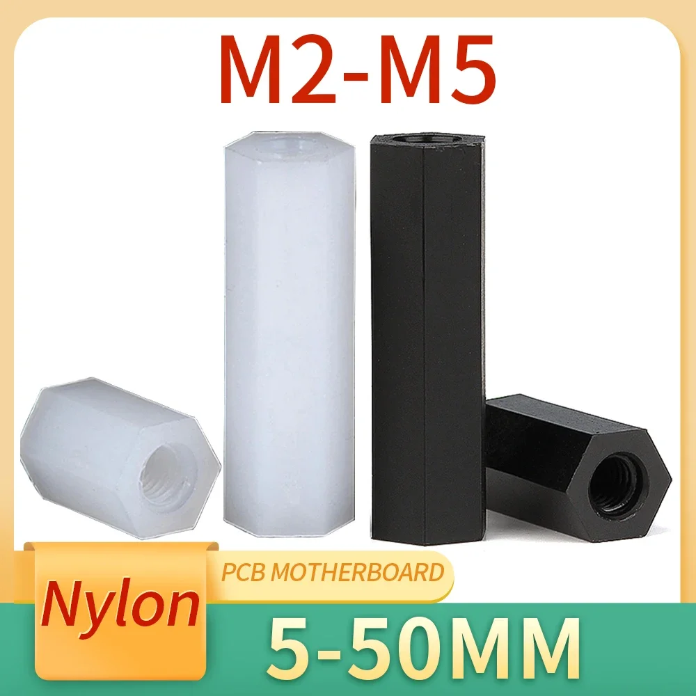 10/20/50Pcs M2 M2.5 M3 M4 M5 Nylon Hex Female to Female Standoff Black/White Nylon Plastic Hexagon Thread PCB Motherboard Spacer