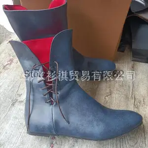 Bota de couro PU de meia idade, sapatos masculinos, bandagem renascentista vitoriana larp, cavaleiro medieval cosplay, festa de carnaval 8 principais vendas botas mulher maravilha - №3