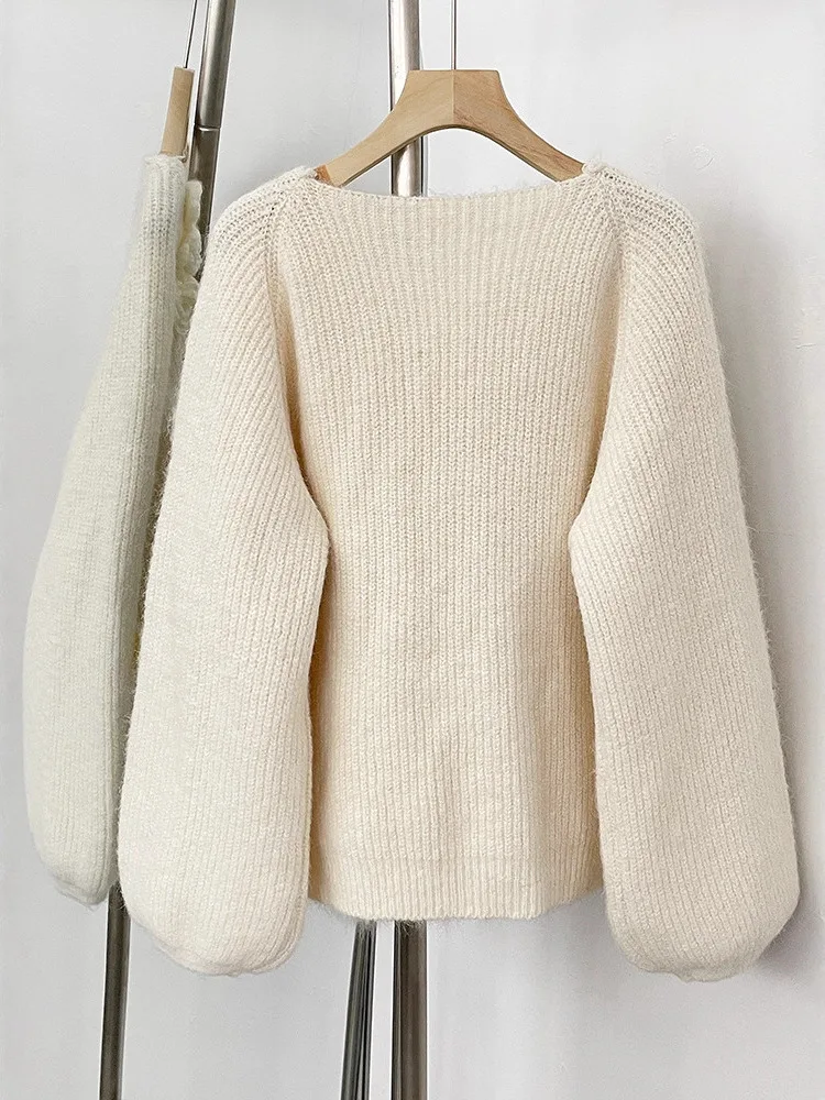 ZMEENNA Women's Red Knit Cardigan Floral Rose Applique Faux Fur Trim Tie Front Long Sleeve V-Neck Winter Outerwear ZM4207