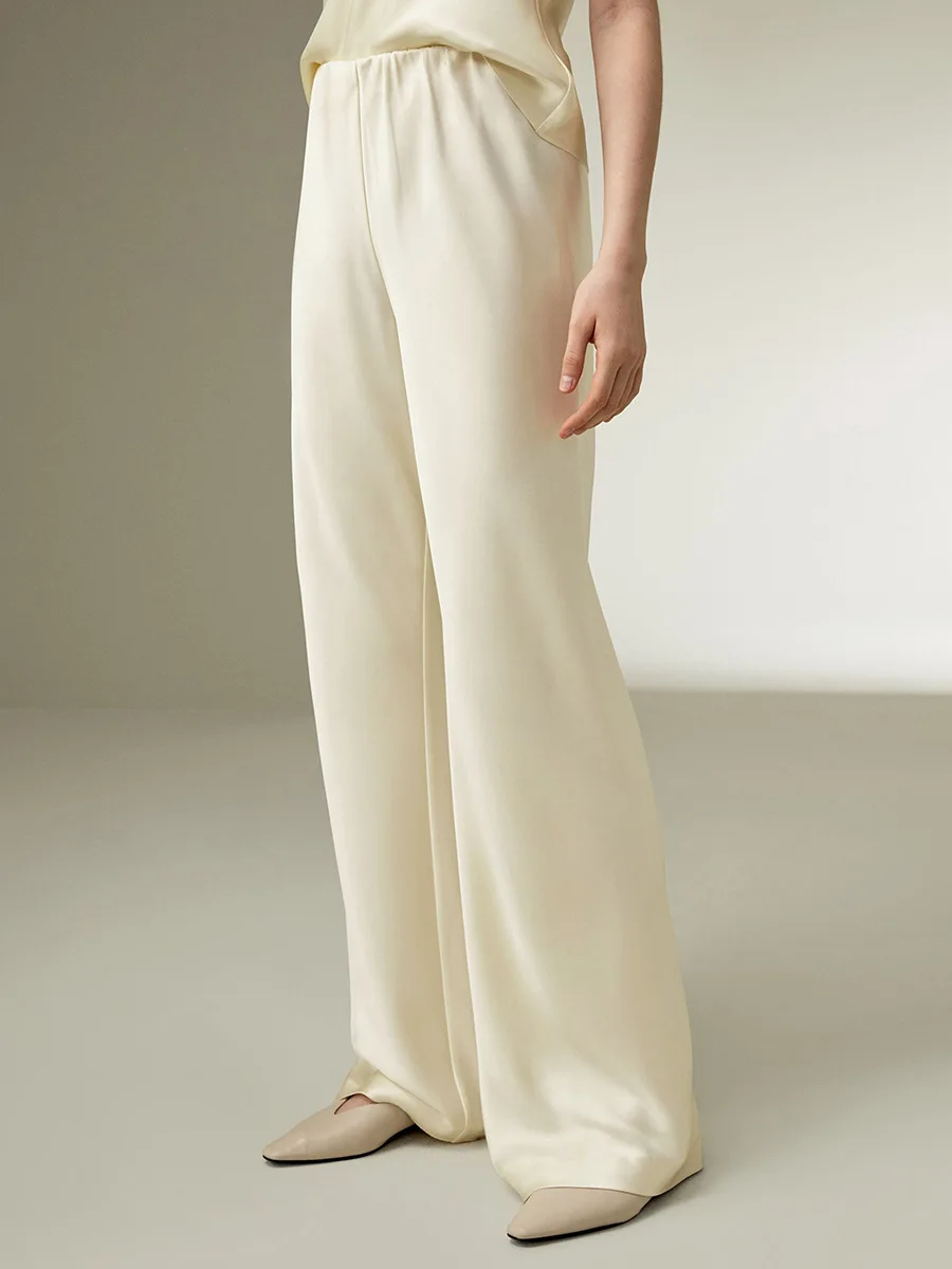 Bornladies Damen 2026 Frühjahr/Sommer Neue Einfarbige Satinhose Modische Bequeme Satin-Hose mit Mittelhohem Bund und Geradem Bein für den Alltag – Detail 3