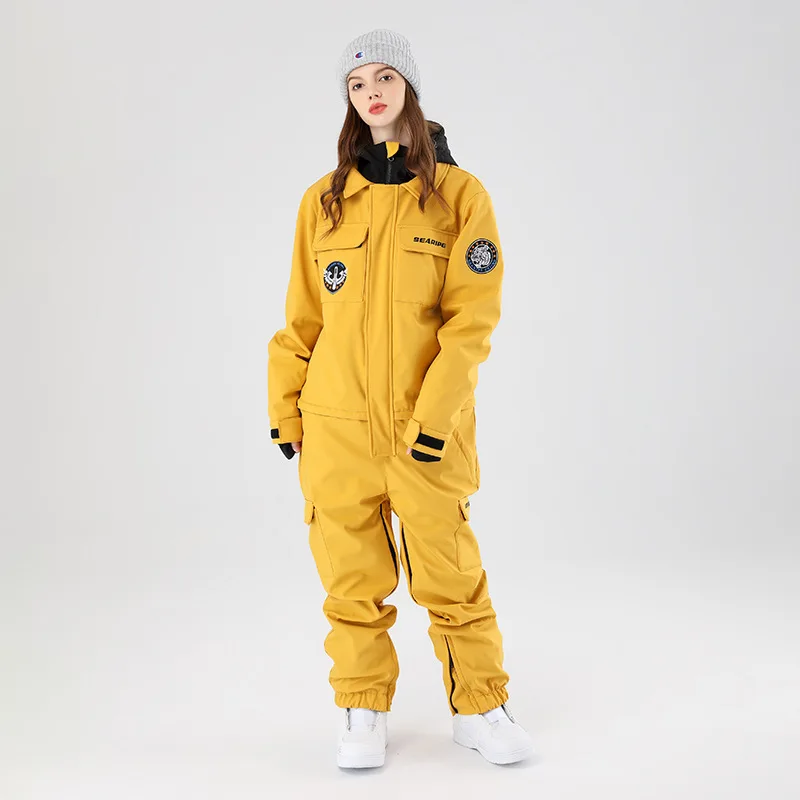 2025 New Winter Windproof One Piece Skiing Suit Women Outdoor Snowboarding Wear Men Overall Breathable Waterproof Hooded Ski Set