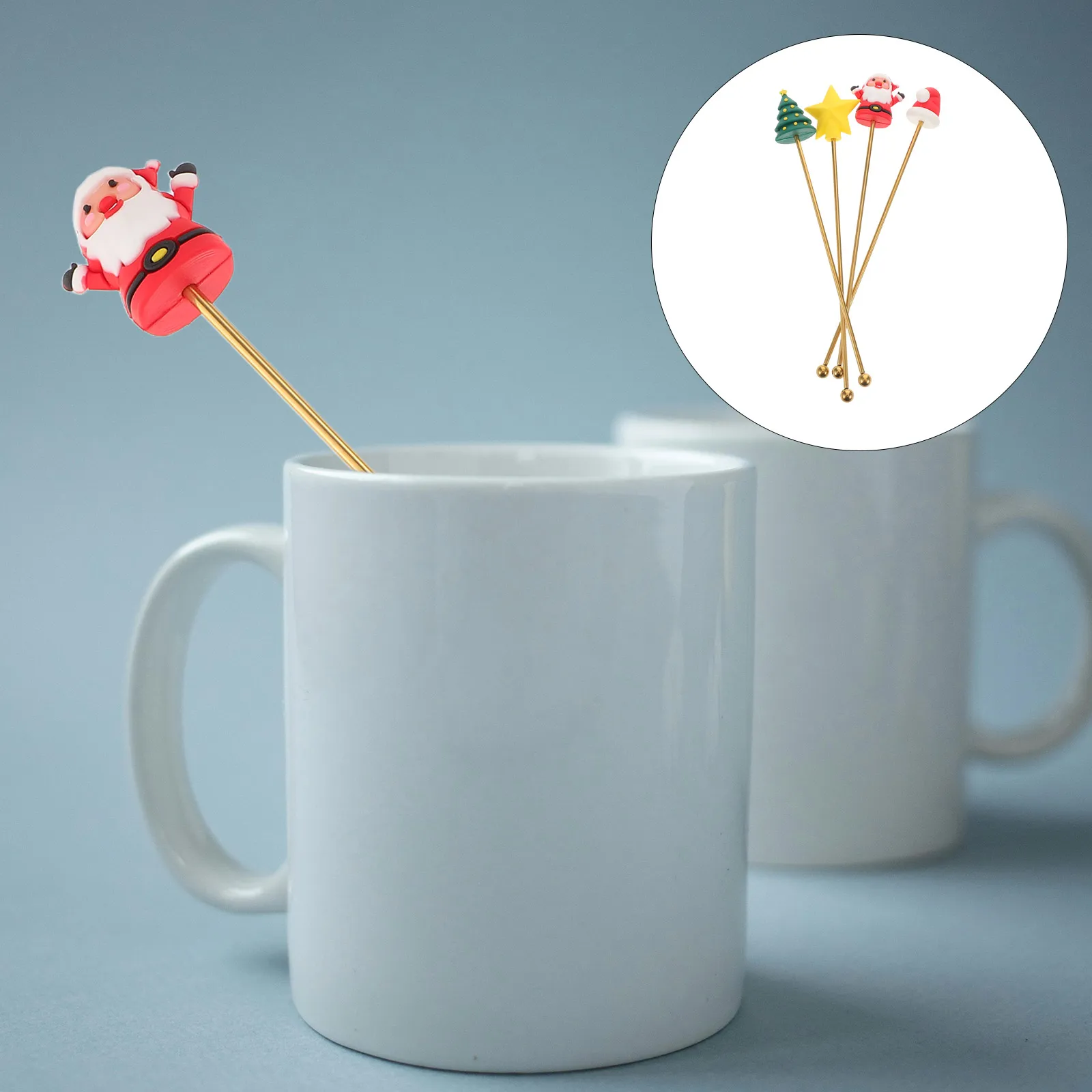 

4Pcs Christmas Coffee Stir Sticks Metal Stainless Steel Reusable Holiday Beverage Mixing Rods for Cocktails Tea Parties