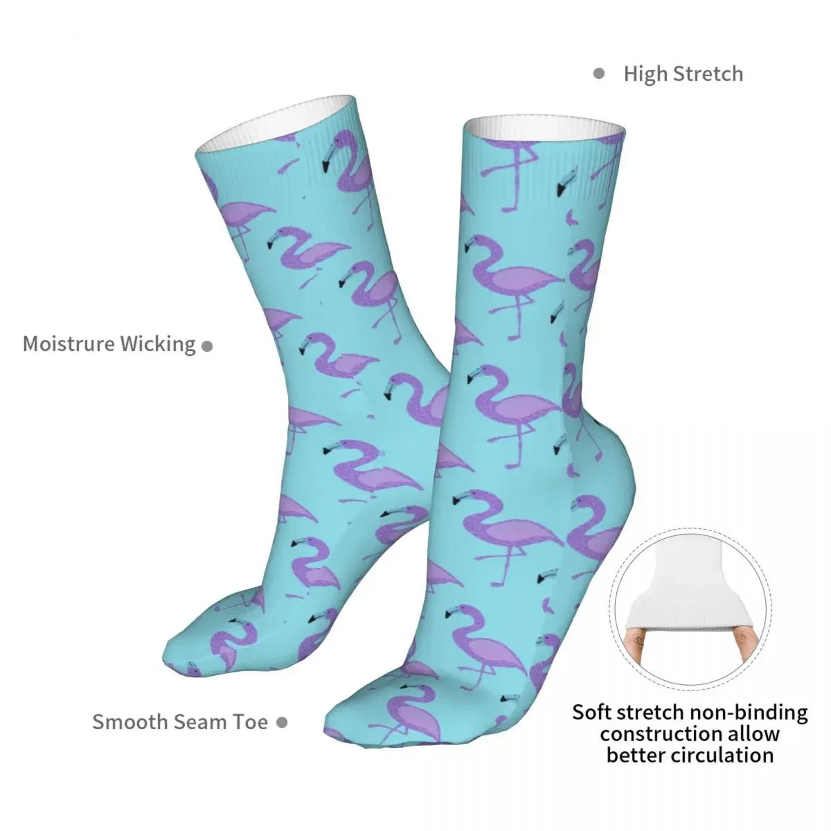 Flamingo Pattern Socks Men Women Polyester Casual Purple Socks Crazy Spring Summer Autumn Winter Socks Gift