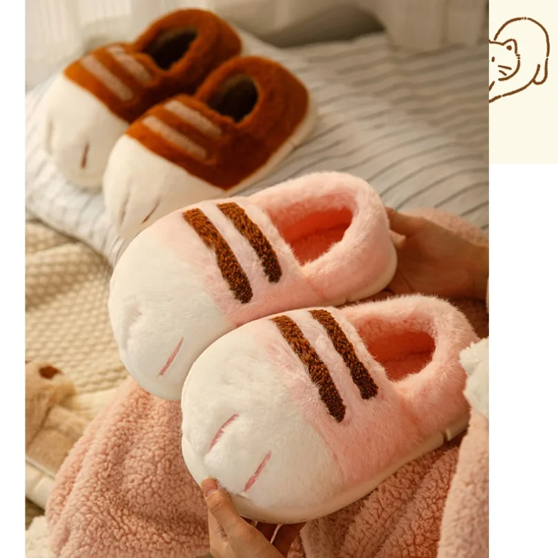 Home Fuzzy Slipper Women Winter Warm Cat Paw Claw Fur Plush Indoor Lazy Female Thermal Furry House Shoe Funny Flat flip flop