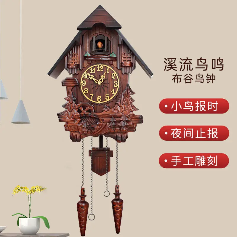 European solid wood carving cuckoo wall clock children's room living room music hour clock swing creative cuckoo clock