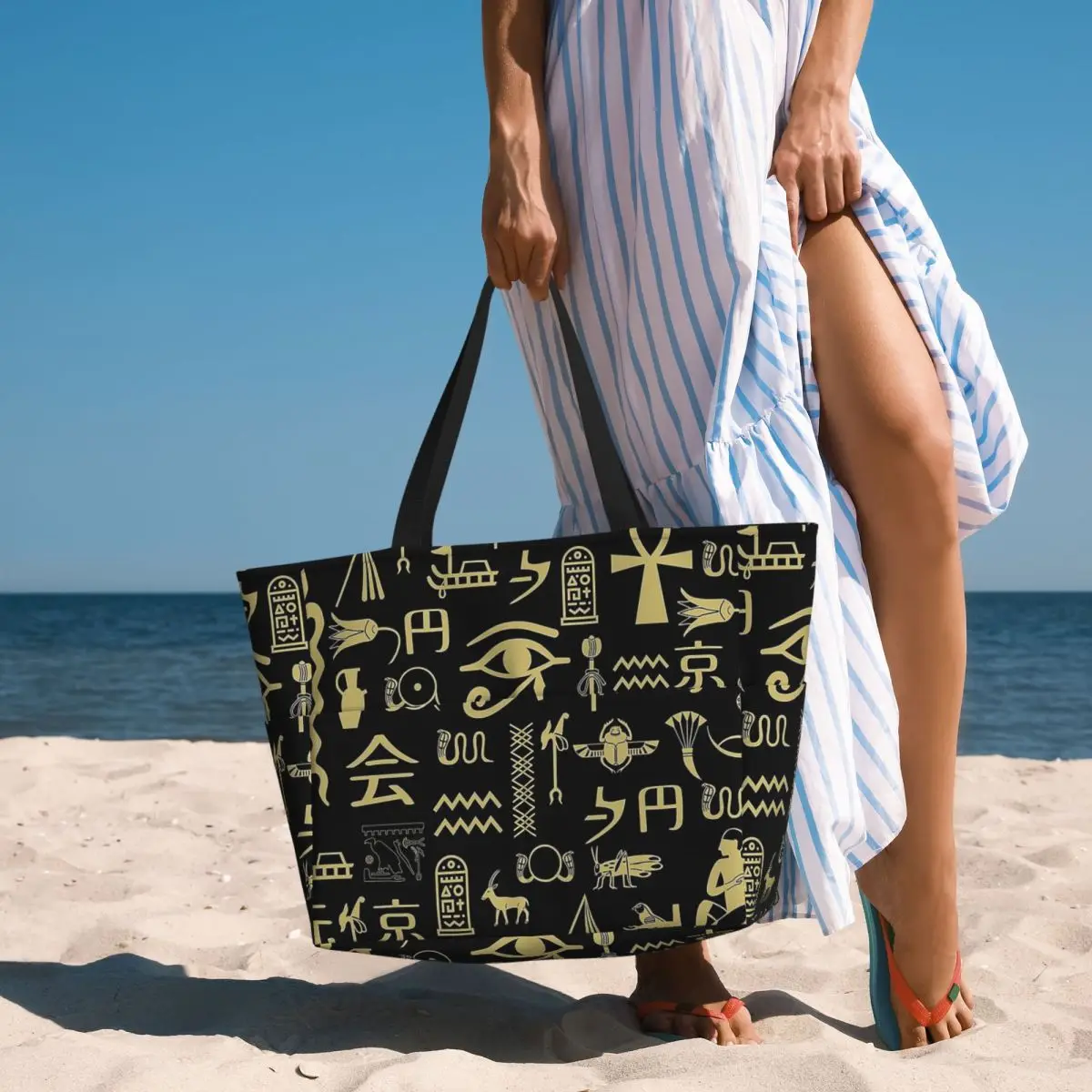 

Ancient Egypt God Horus And Anubis Egyptian Pharaoh Beach Tote Bag Sport Yoga Duffle Large Tote Bag Women Travel Bag Fitness bag