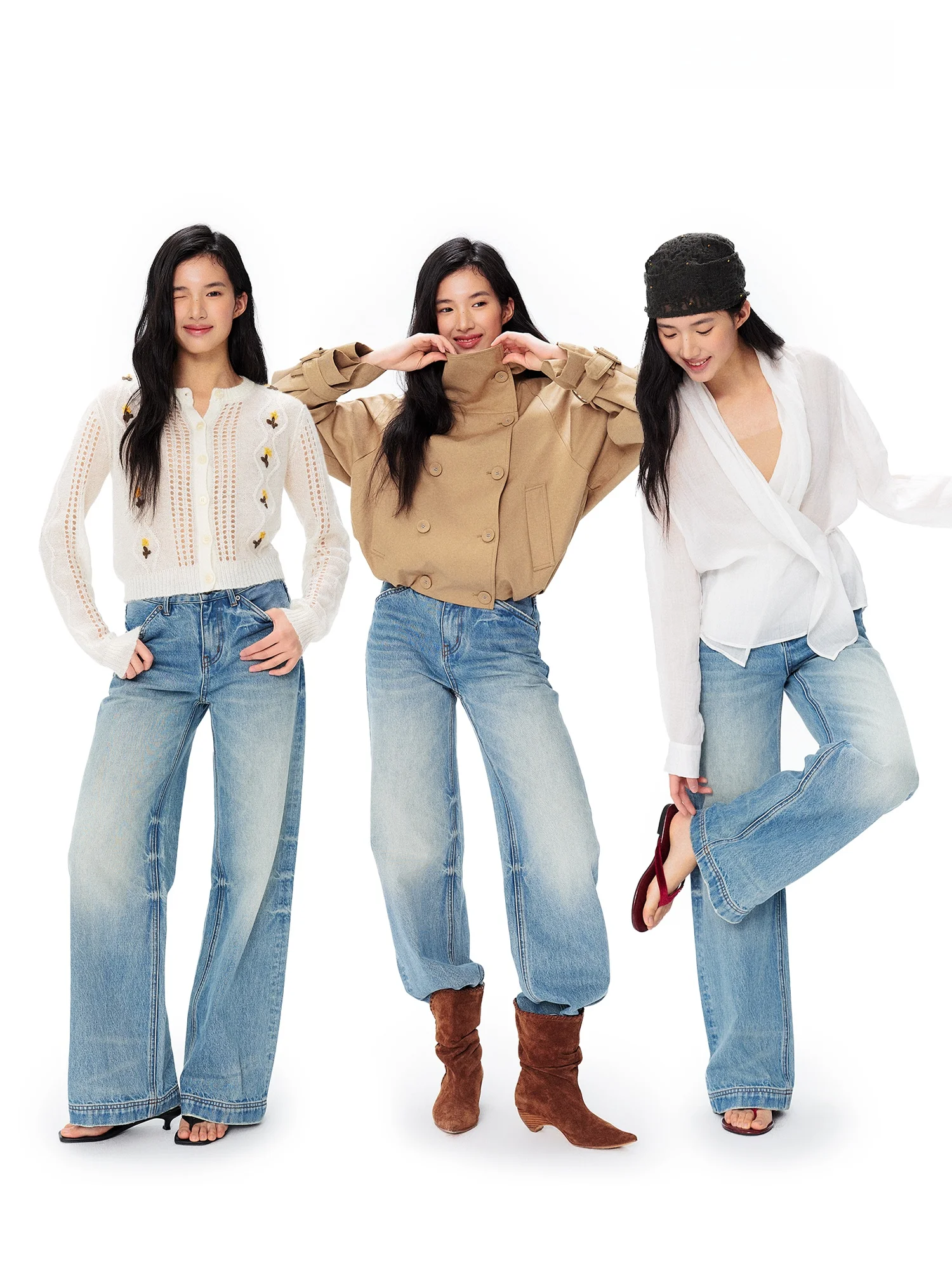 

LUMIEN Pure Cotton Waed Straight Leg Jeans Women's Spring New Wide Leg High Waist Casual Long Pants Versatile Comfortable