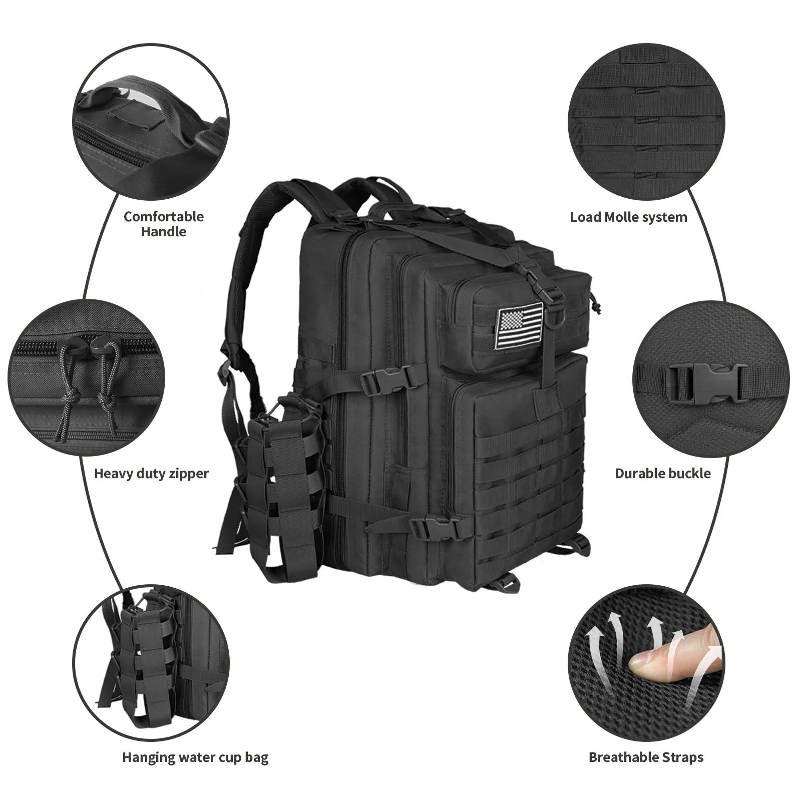 45L Military Tactical Backpack For Men Woman Molle Army Pack Survival Bug Out Bag Hiking Rucksack Gym Backpacks With Bottle Hold