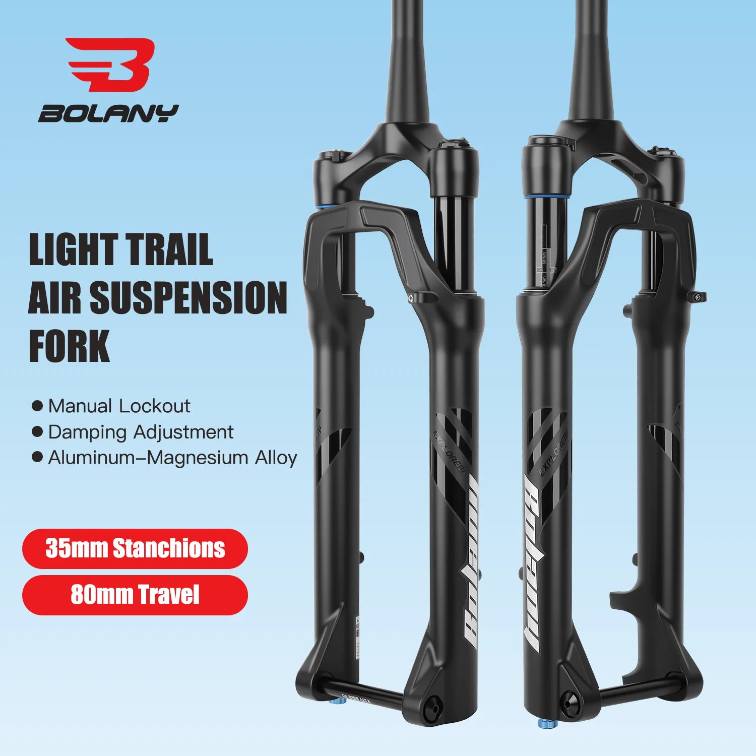 

Велосипедная амортизационная вилка BOLANY MTB с воздушной подвеской, алюминиевый сплав, управление на руле, диаметр внутренней трубки 80 мм, диаметр 35 мм, передняя вилка для горного велосипеда