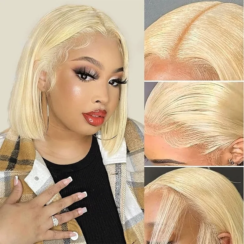 

Блондинка Боб Парик Человеческие Волосы 613 Парики Фронта Шнурка Человеческие Волосы 200% Плотность 13x4 HD Парик Фронта Шнурка Предварительно Сорванные С Волосами Младенца