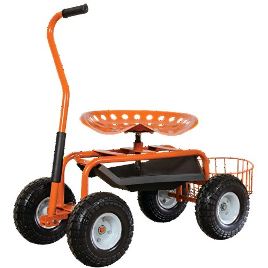 Garden Scooter for outdoor use, made of durable steel, black color, features flat-free tires for maintenance-free operation