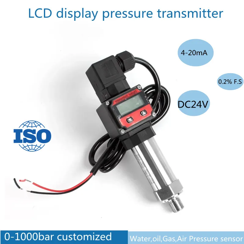 LCD PressureTransmitter 4-20ma Output DC24V Sensor Water Oil Gas -1-0-1000bar Pressure Measurment G1/4  G3/8 NPT1/4 Transducer