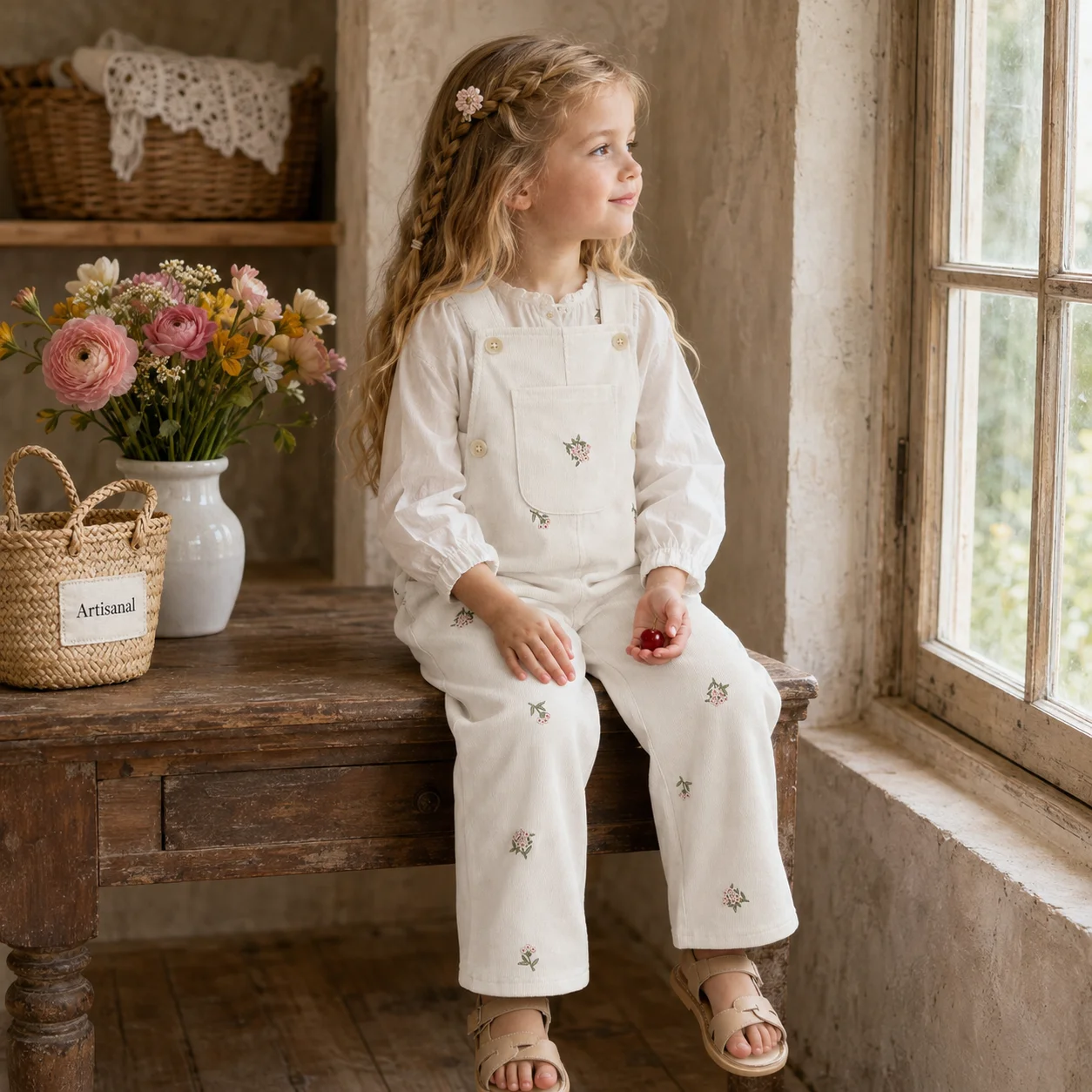 Toddler Girls Floral Embroidered Ribbed Overalls V Shape Back Sleeveless Jumpsuit Infant Spring Autumn Casual Outfit Pants