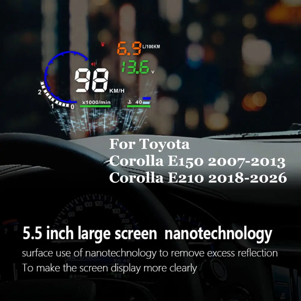Car LED Windshield Projection Head Up Display HUD For Toyota Corolla E150 2007-2013 E210 2018-2026