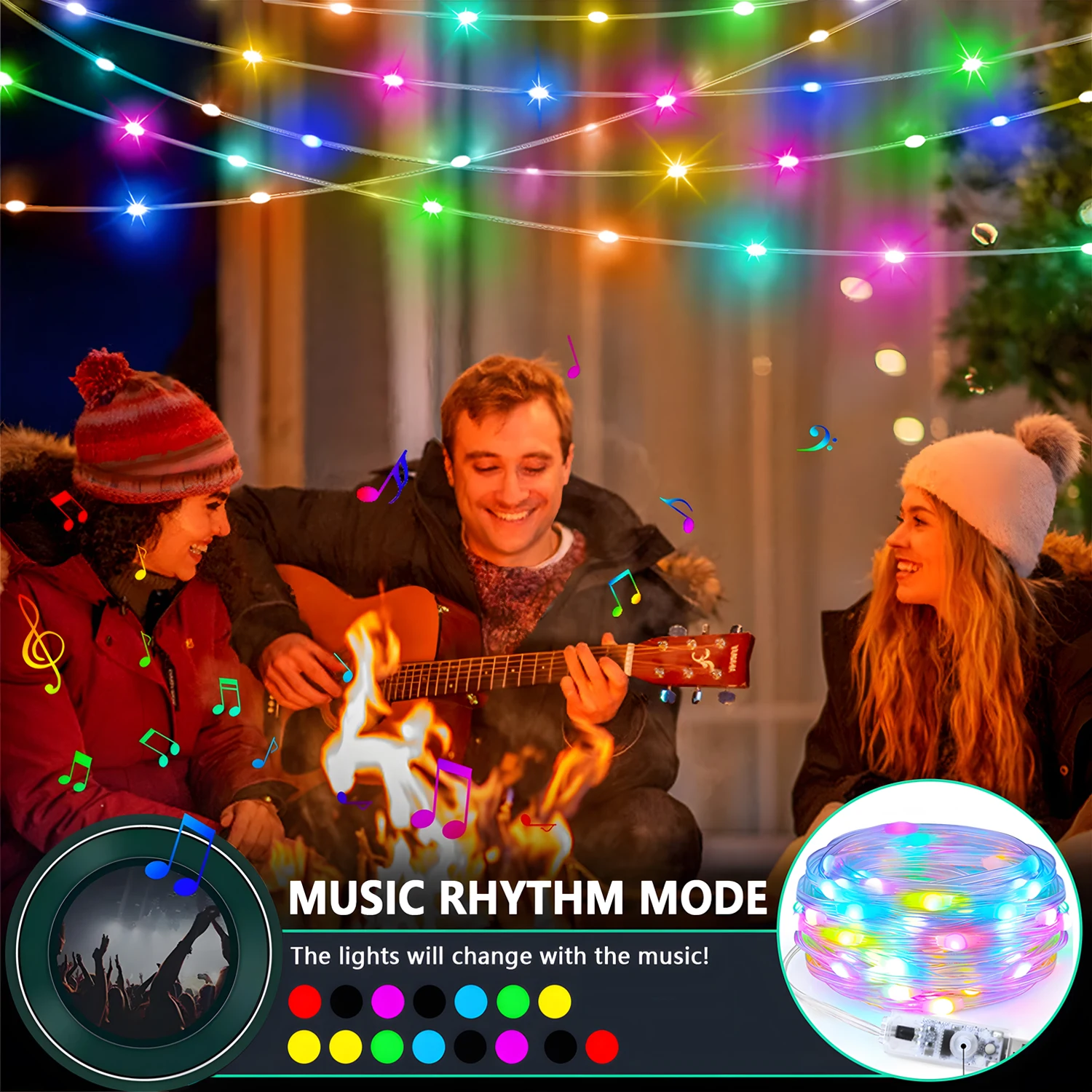 LED String Lights IP65 Waterproof DIY Fairy Lights USB Rechargeable Smart Bluetooth Music APP for Christmas Birthday Party Decor