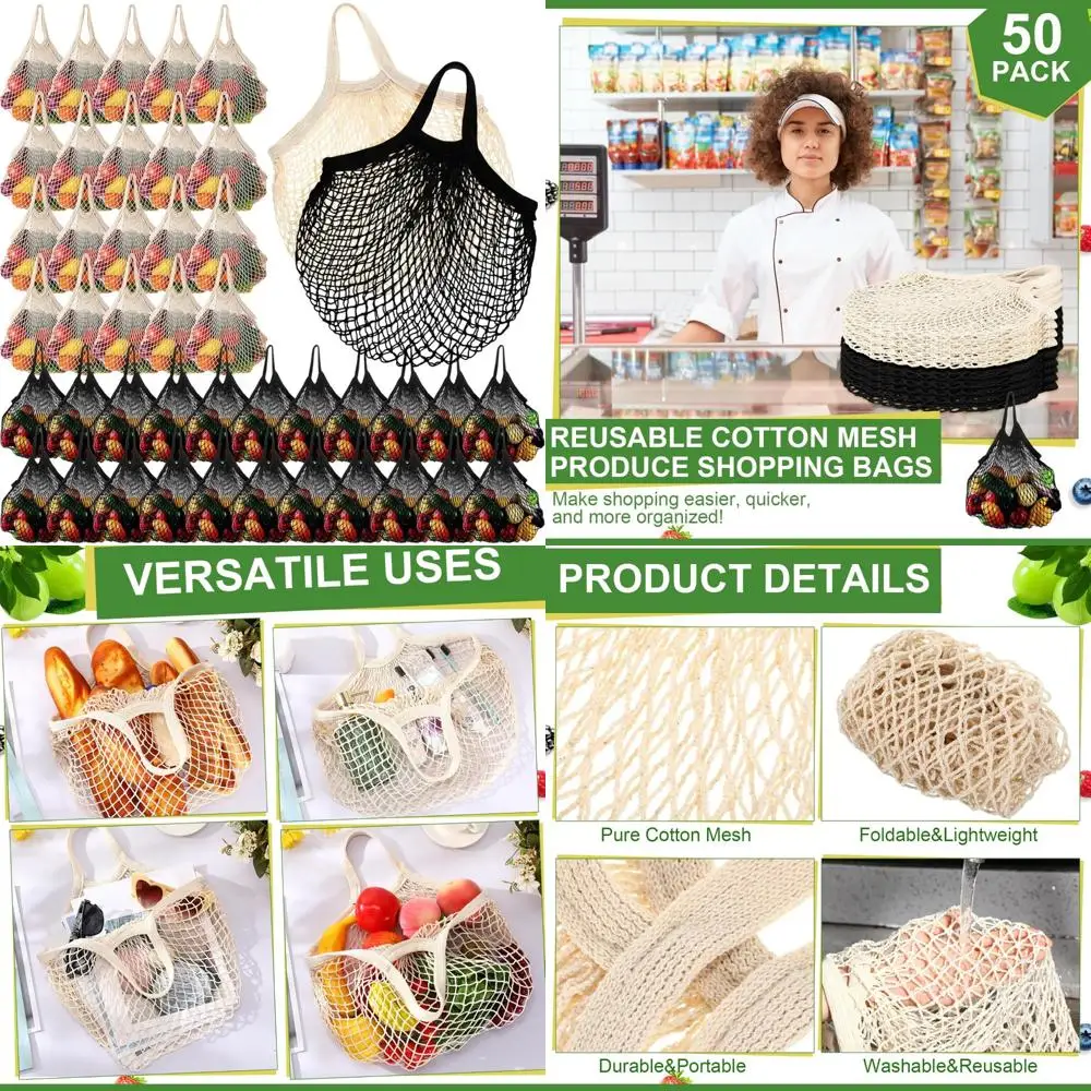 

Многоразовые сумки для продуктов из хлопчатобумажной сетки, моющаяся сумка для продуктов, пляжный органайзер, кошелек для покупок с сеткой