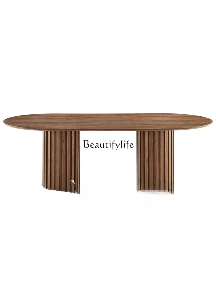 

Italian minimalist North American black walnut solid wood oval dining table Nordic wabi