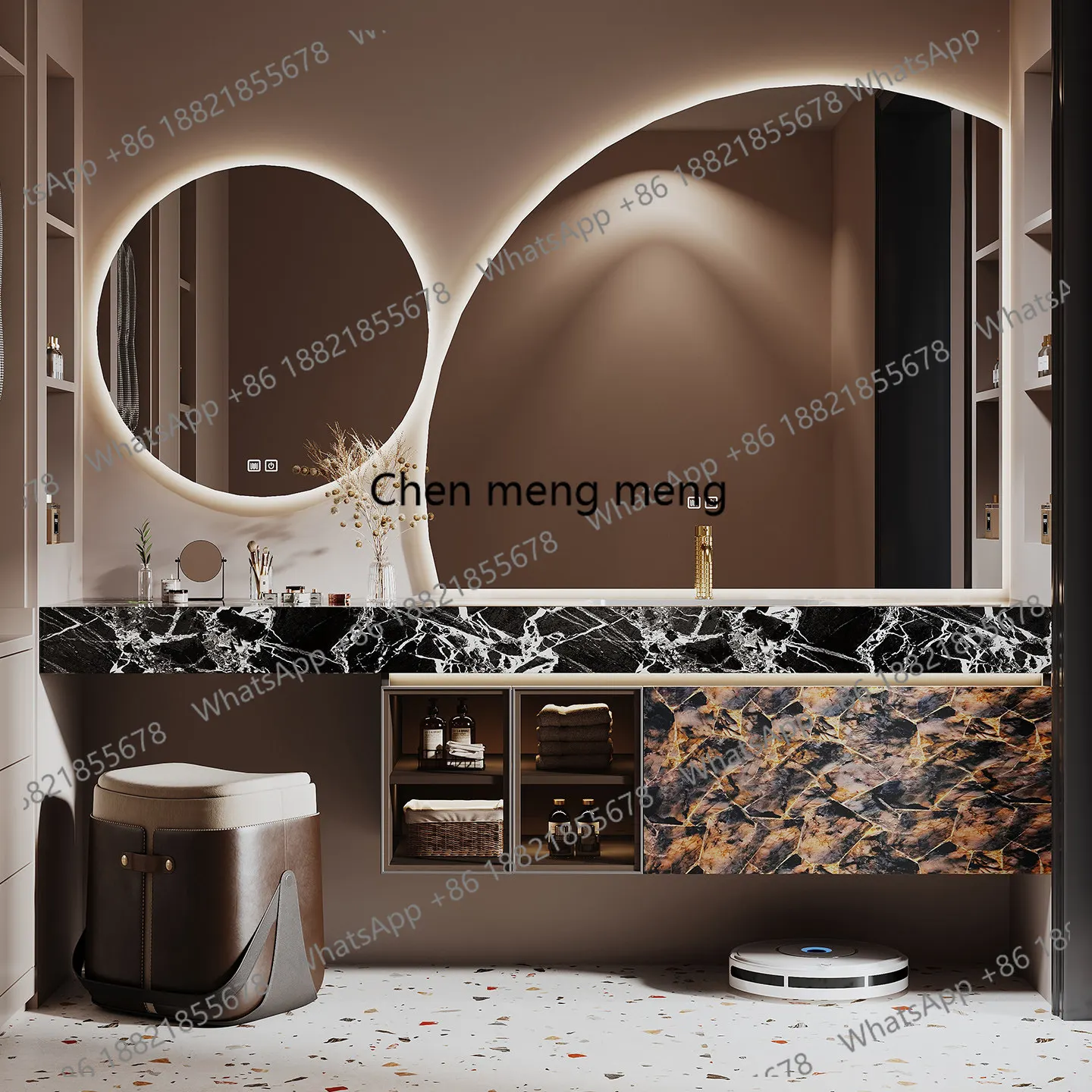 Hotel style vanity bathroom cabinet combination rock slab seamless ceramic basin toilet washstand