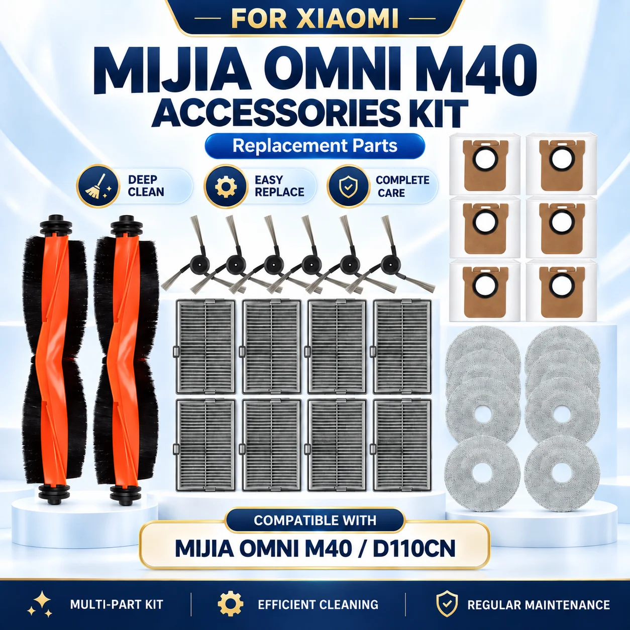 For Xiaomi Mijia M40 / D110CN Vacuum Robot Replacement Main Side Brush HEPA Filter Mop Pads Dust Bag Spare Parts Accessories