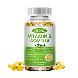 Compound Vitamin B Capsule Supplements (B12, B1, B2, B3, B5, B6, B7, B9, Folic Acid&biotin) for Immune Health, Energy Support