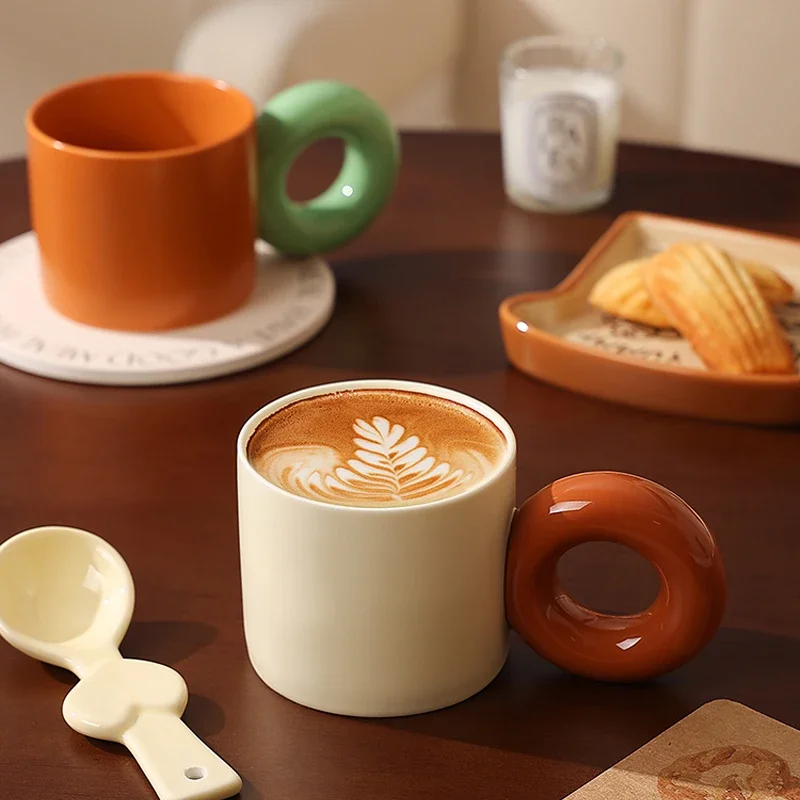 350ml Mug with Large Round Handle Creative Personality Ceramic Cup Milk Tea Set Kitchen Tableware Gift Suitable for Home Office
