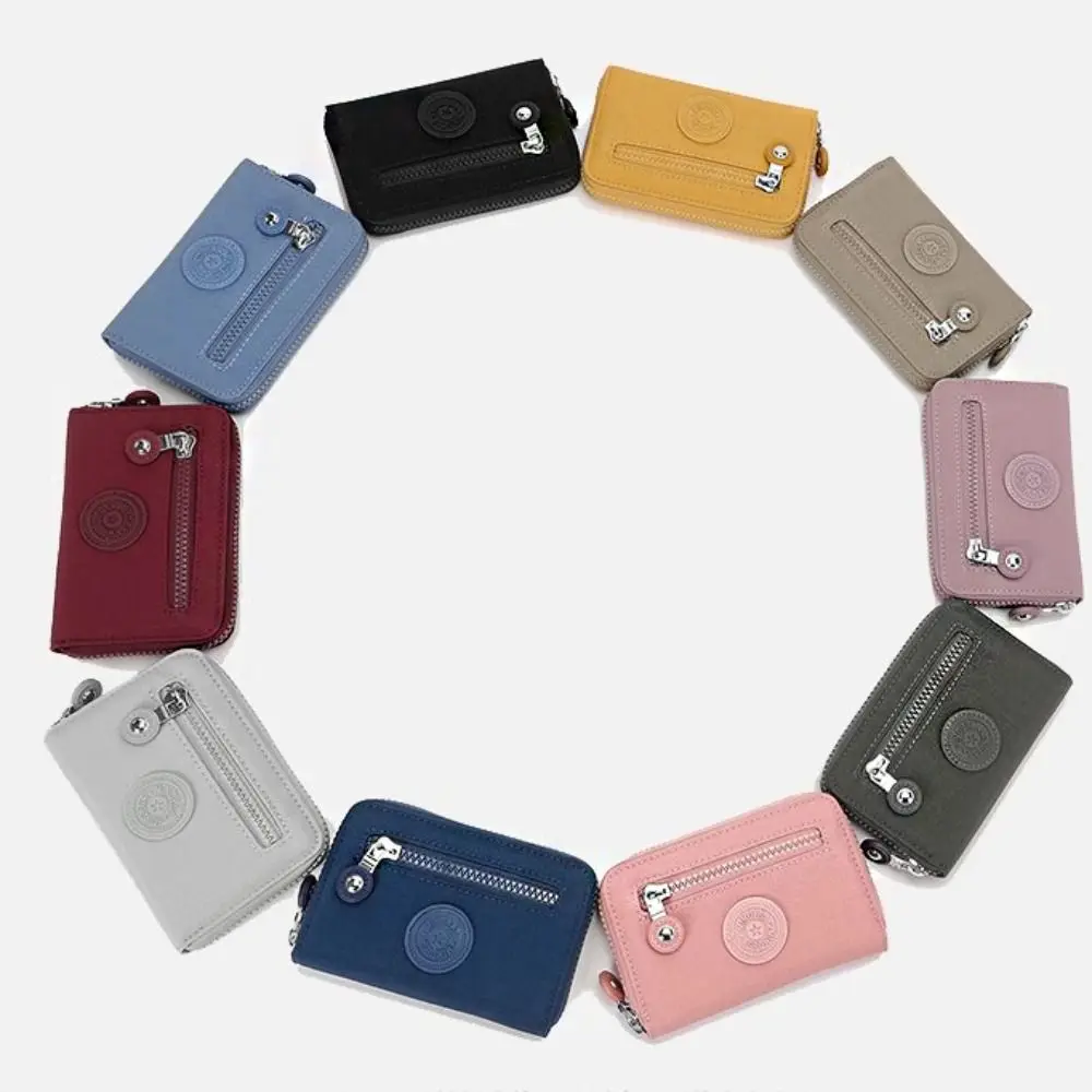 

Portable Zippers Solid Color Coin Purse Nylon Short Nylon Purse Card Bag Korean Style Small Wallet Outdoor