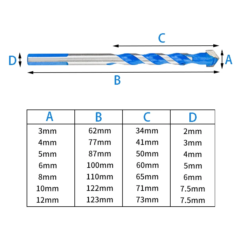 8PCS Masonry Drill Bits Set For Tile Brick Cement Concrete Glass Plastic Cinder Block Wood 3-12mm Drill Bits Set Drilling Tools