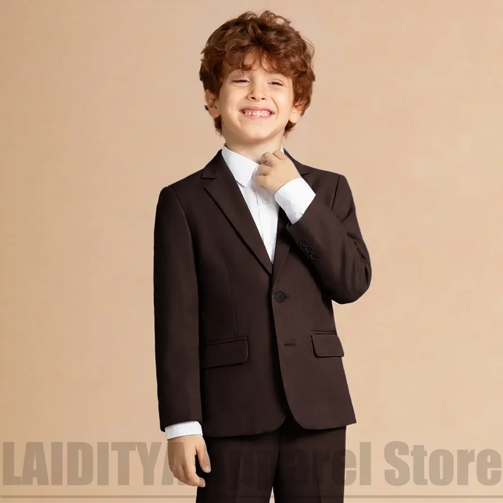 Kids Coffee Brown 2 Piece Suit Fashion Notch Lapel Jacket Trousers Child Birthday Party Prom Piano Flower Boy Outfit 2026